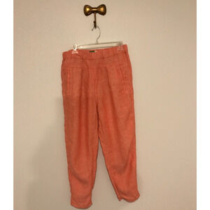 Anthropologie Coral/Pink Striped Linen High-Rise Cropped Pants - Size Small